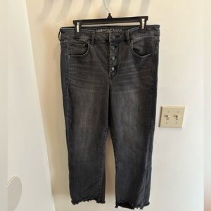 american eagle ankle raw hem black jeans